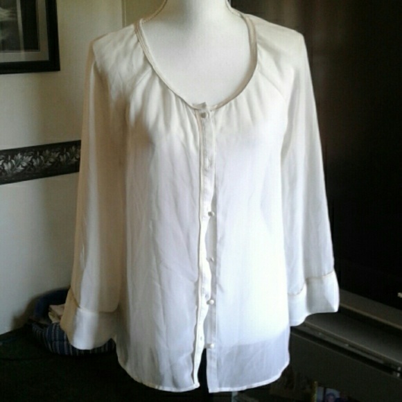 Leather trimmed sheer blouse - Picture 1 of 5
